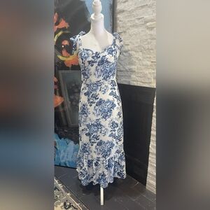 Blue Floral Tie-Shoulder Midi Dress